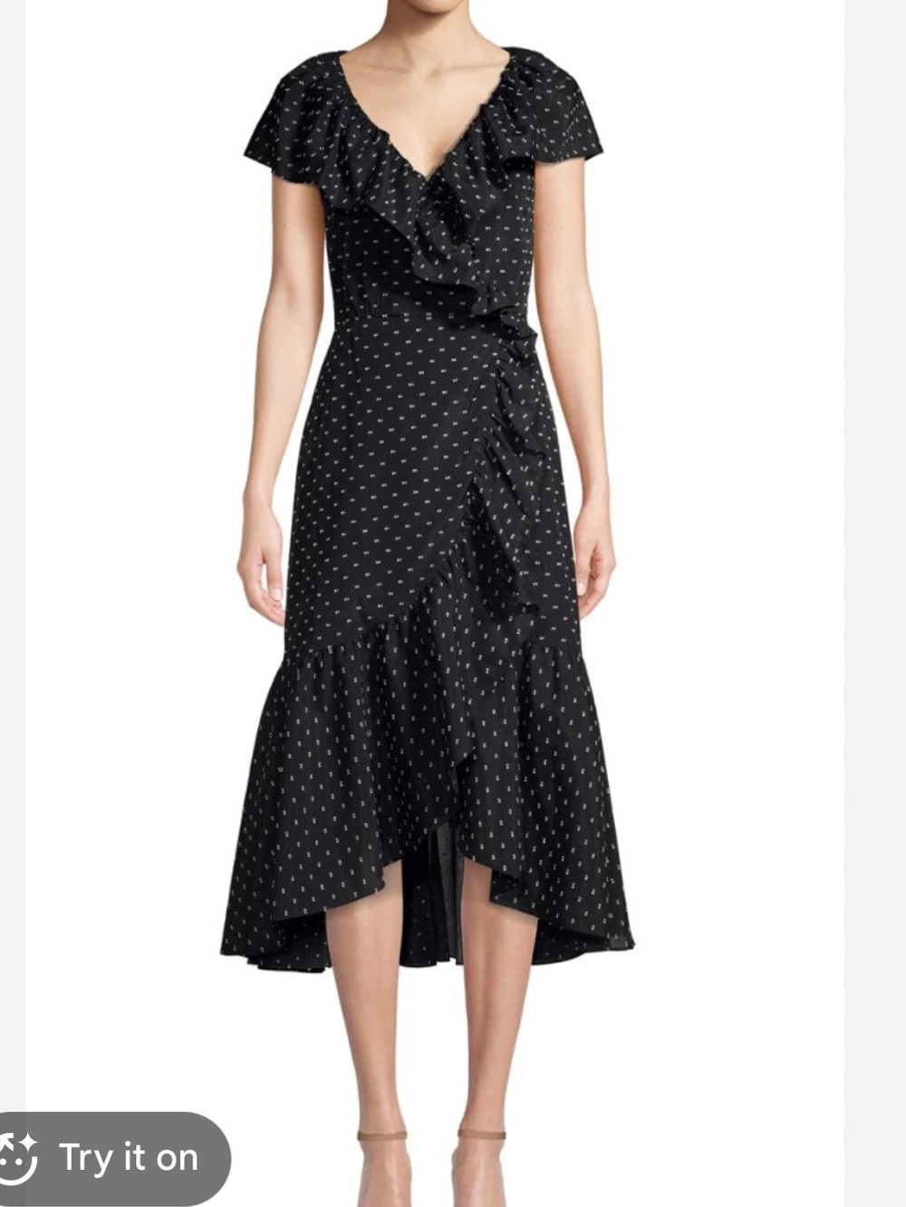 Rebecca Taylor Black Polka Dot Ruffled Midi Dress